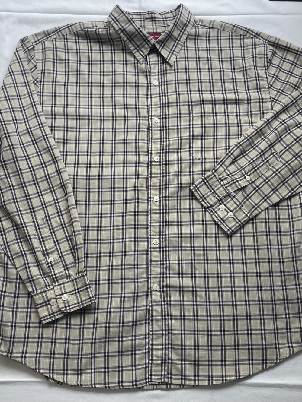 Hunt Club Plaid Long Sleeve Button Down Shirt Mens XL Tan Burgundy Beige